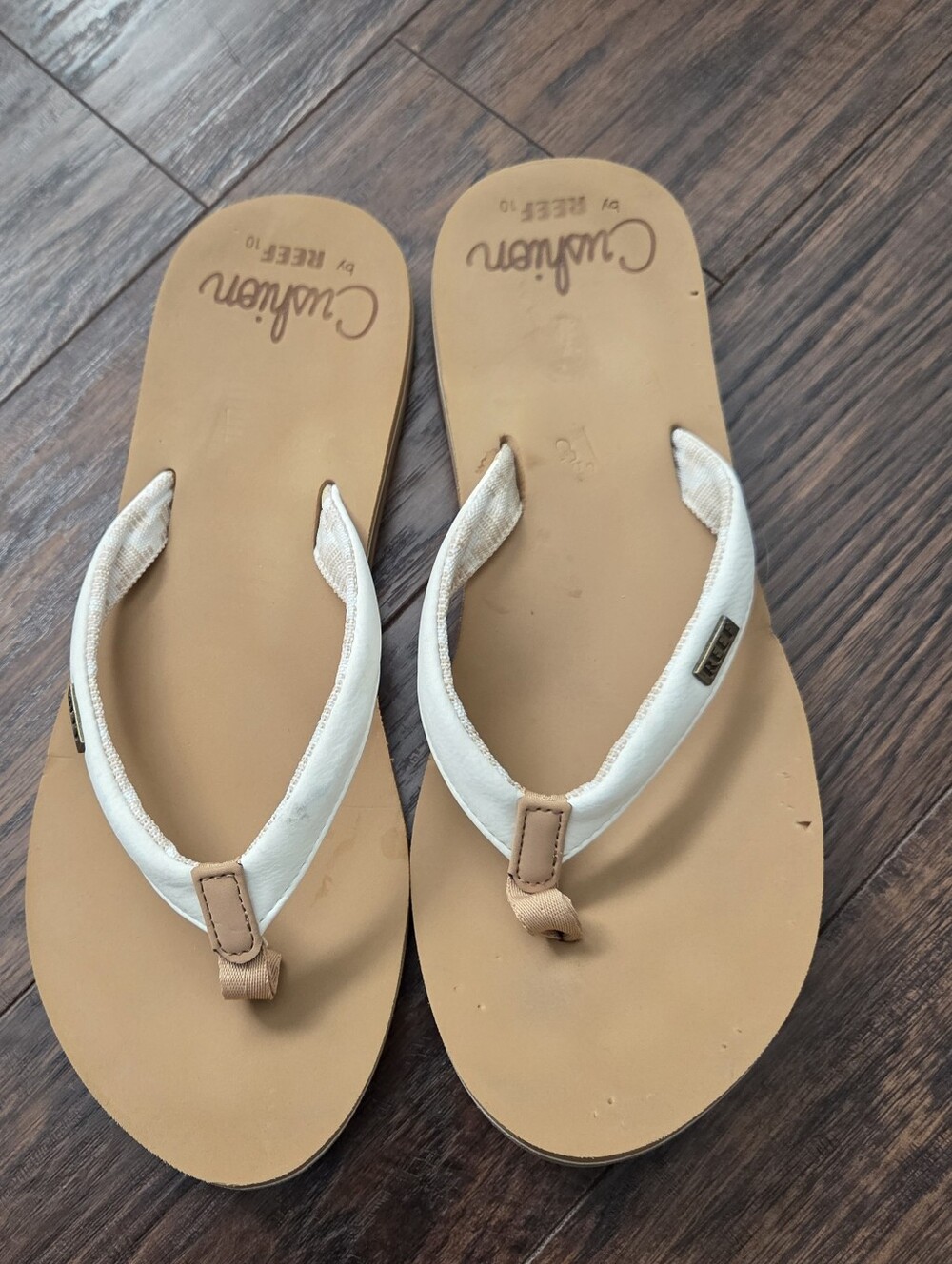 Reef Cushion Flip-Flop Sandals in White and Tan - Women's